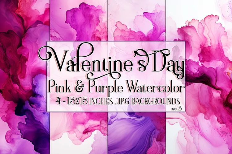 Valentine's Day, Pink & Purple Watercolor Backgrounds, s3