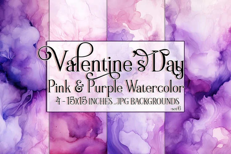 Valentine's Day, Pink & Purple Watercolor Backgrounds, s6