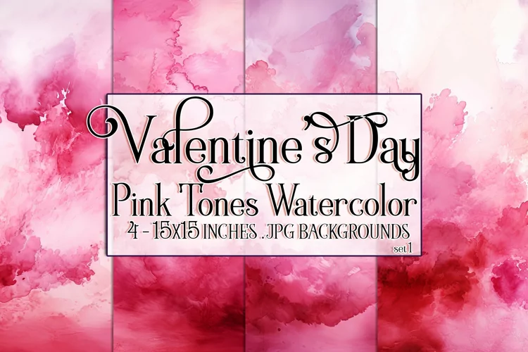 Valentine's Day, Pink Graidents Watercolor Backgrounds, s1
