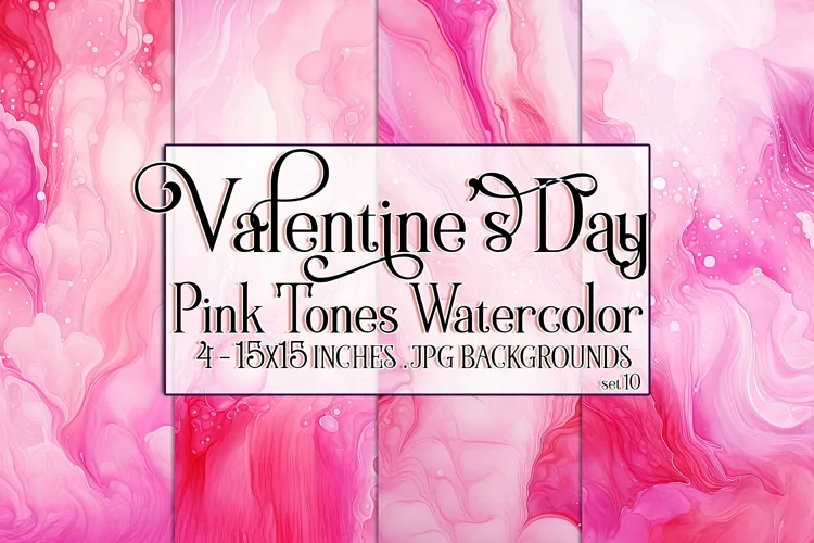 Valentine's Day, Pink Graidents Watercolor Backgrounds, s10