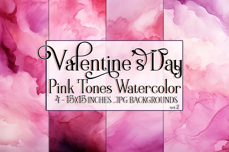 Valentine's Day, Pink Graidents Watercolor Backgrounds, s2