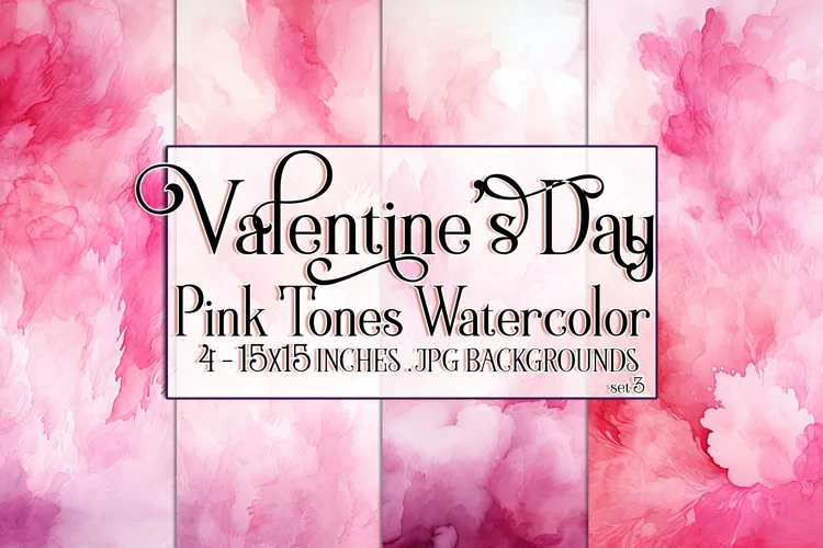 Valentine's Day, Pink Graidents Watercolor Backgrounds, s3