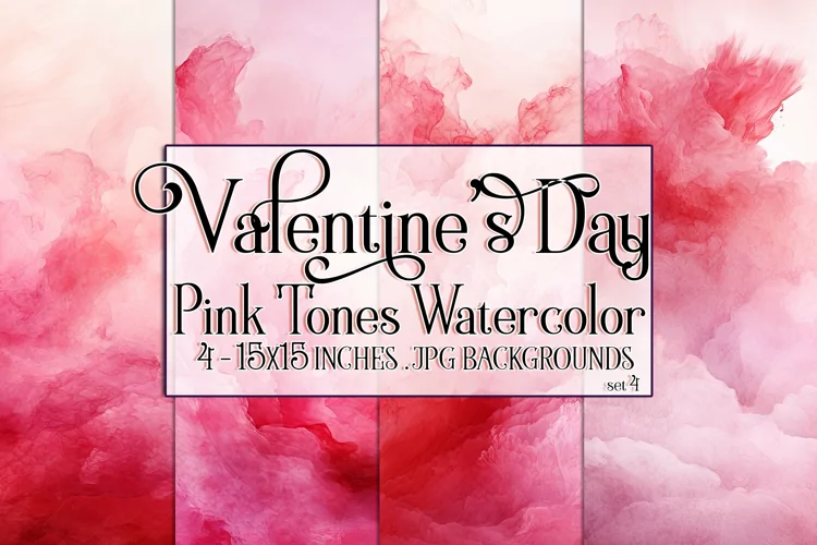Valentine's Day, Pink Graidents Watercolor Backgrounds, s4