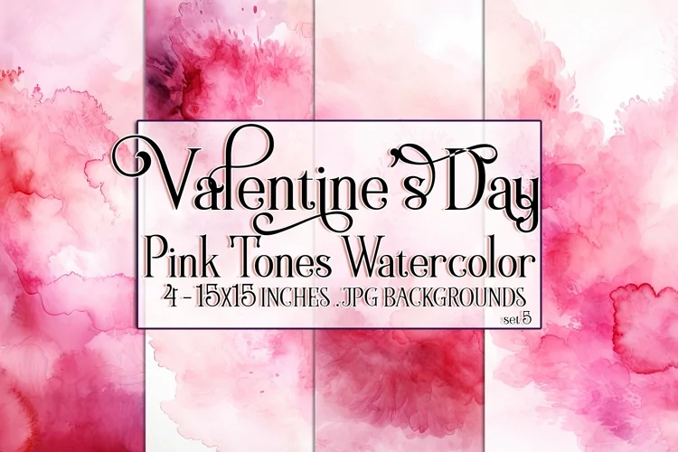 Valentine's Day, Pink Graidents Watercolor Backgrounds, s5
