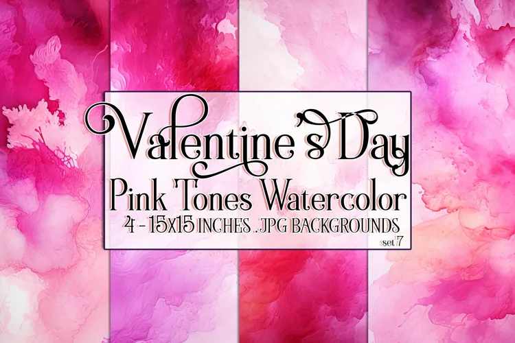 Valentine's Day, Pink Graidents Watercolor Backgrounds, s7