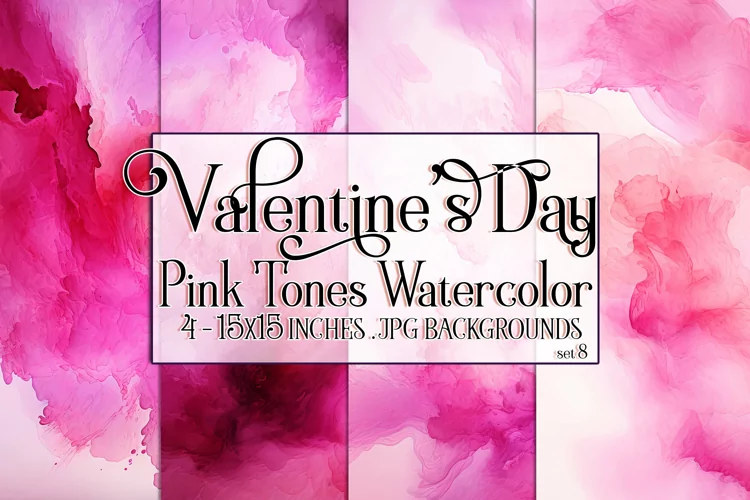 Valentine's Day, Pink Graidents Watercolor Backgrounds, s8