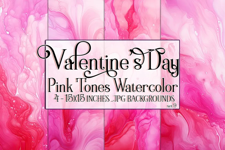 Valentine's Day, Pink Graidents Watercolor Backgrounds, s9