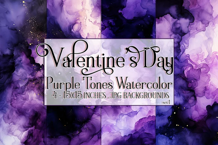 Valentine's Day, Purple Graidents Watercolor Backgrounds, s1