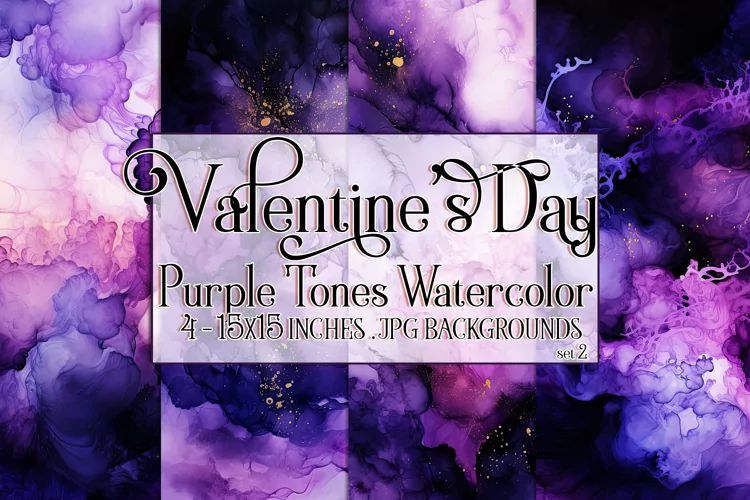 Valentine's Day, Purple Graidents Watercolor Backgrounds, s2