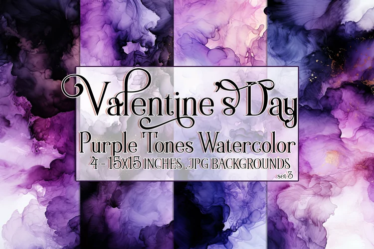 Valentine's Day, Purple Graidents Watercolor Backgrounds, s3