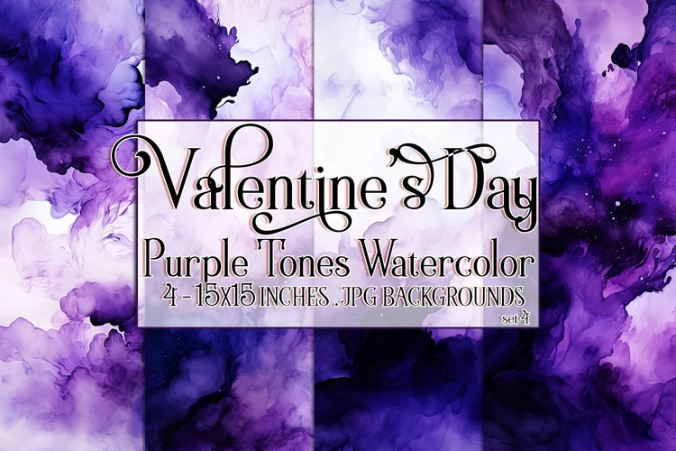Valentine's Day, Purple Graidents Watercolor Backgrounds, s4