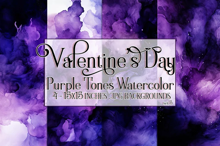 Valentine's Day, Purple Graidents Watercolor Backgrounds, s5