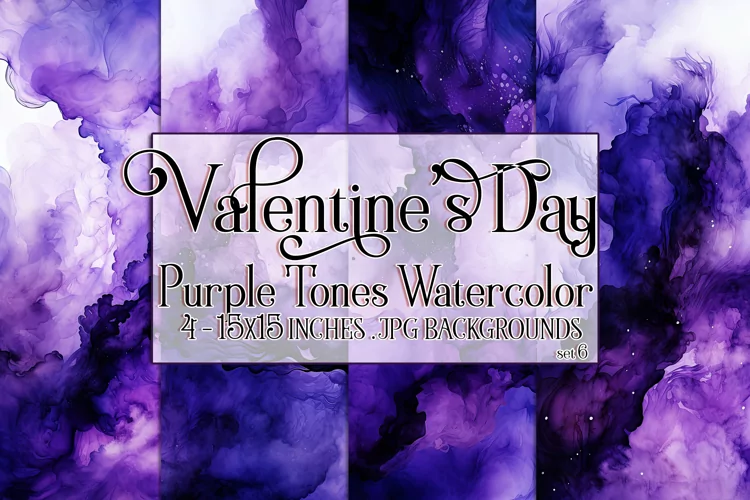 Valentine's Day, Purple Graidents Watercolor Backgrounds, s6