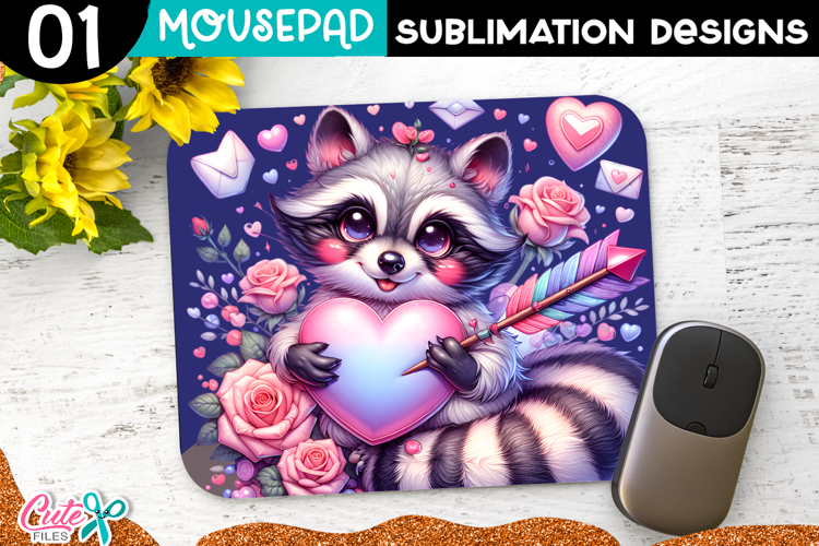 Valentines Day Raccoon | Mouse pad Sublimation Design