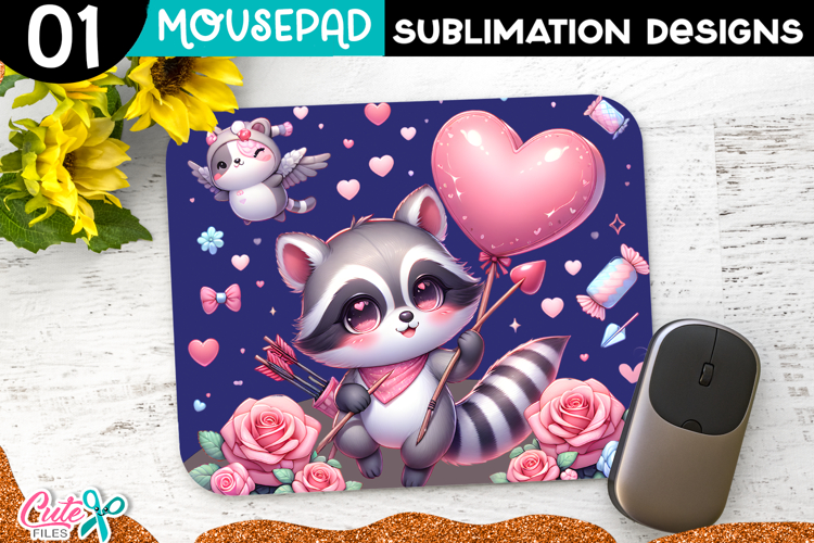 Valentines Day Raccoon | Mouse pad Sublimation Design