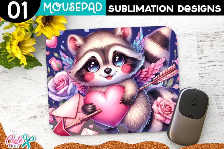 Valentines Day Raccoon | Mouse pad Sublimation Design
