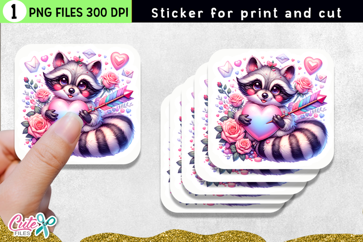 Valentines Day Raccoon Sticker for print and cut sticker