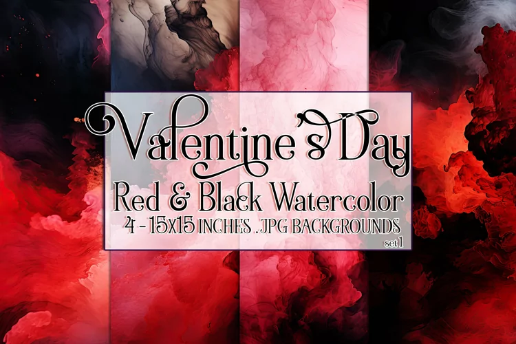 Valentine's Day, Red & Black Watercolor Backgrounds, s1