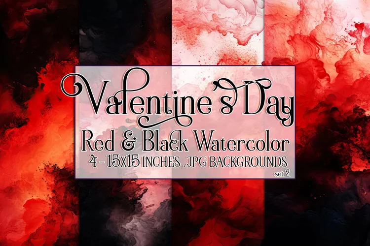 Valentine's Day, Red & Black Watercolor Backgrounds, s2
