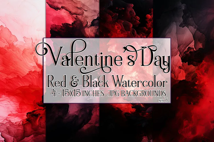 Valentine's Day, Red & Black Watercolor Backgrounds, s3