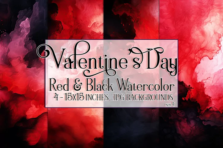 Valentine's Day, Red & Black Watercolor Backgrounds, s4