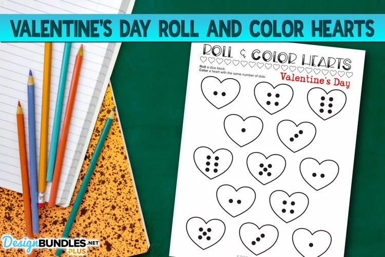 Valentine's Day Roll and Color Hearts Printable Worksheets