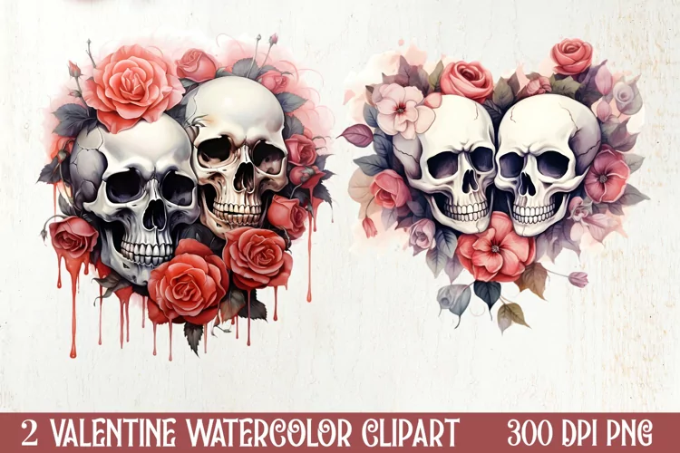 Valentines Day Skull Clipart, Christmas Clipart