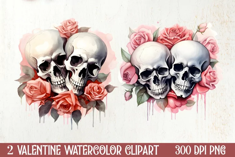 Valentines Day Skull Clipart, Christmas Clipart