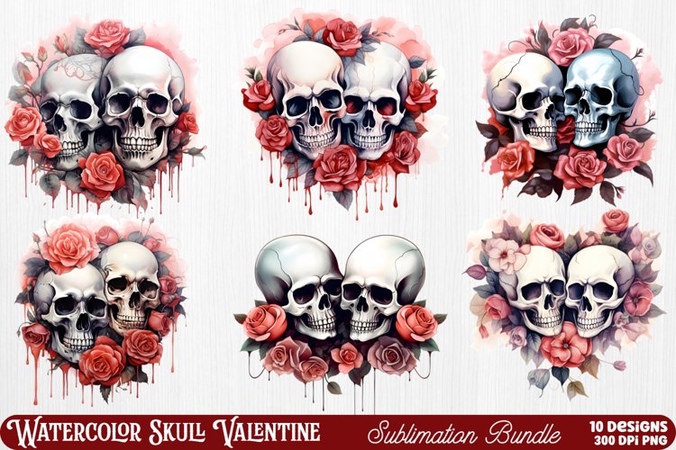 Valentines Day Skull Clipart Bundle, Watercolor Skull Valentine Clipart, Skull Valentine Clipart, Skull Valentine Clipart Bundle, Skull Valentine Watercolor, Watercolor Skull Valentine, Skull Valentine Sublimation, Skull Valentine Valentines Day Skull Cli