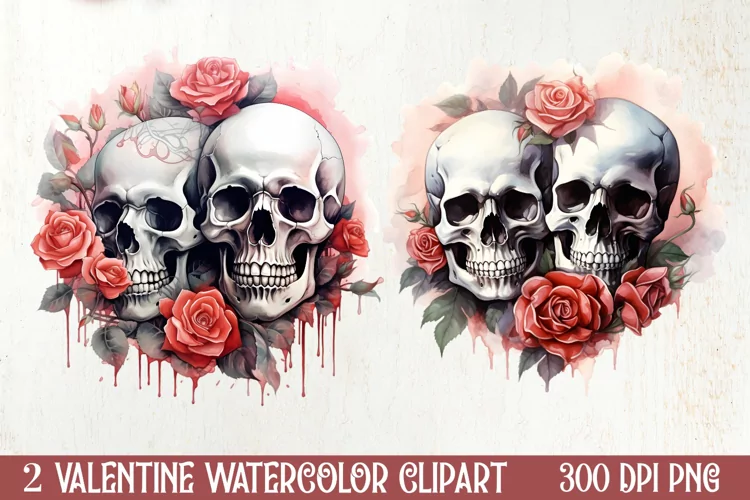 Valentines Day Skull Clipart, Christmas Clipart