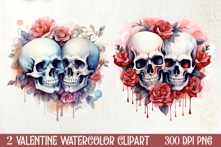 Valentines Day Skull Clipart, Christmas Clipart