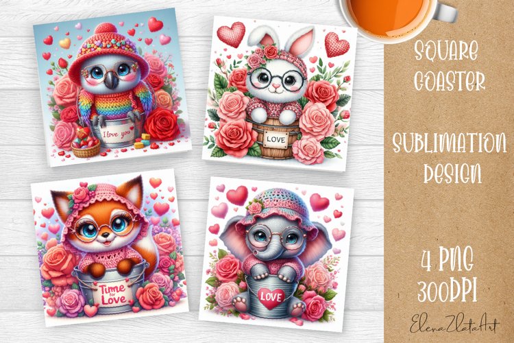 Valentines Day Square Coaster |Cute animals, animal teddy