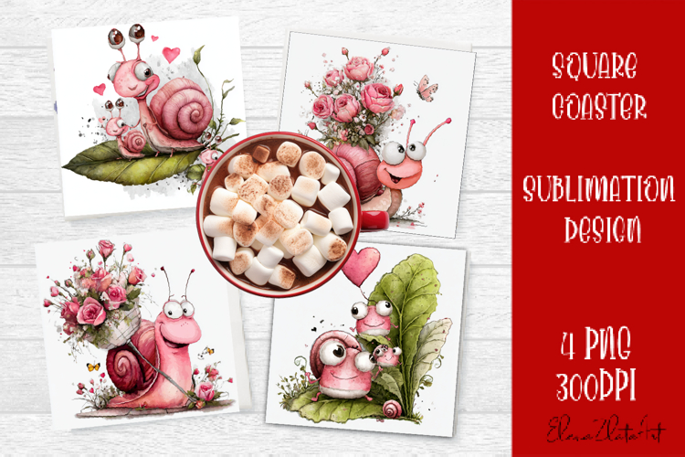 Valentines Day square coasters |snail funny lamb sublimation