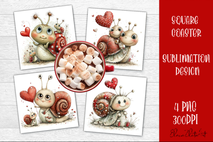 Valentines Day square coasters |snail funny lamb sublimation
