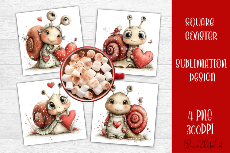 Valentines Day square coasters |snail funny lamb sublimation