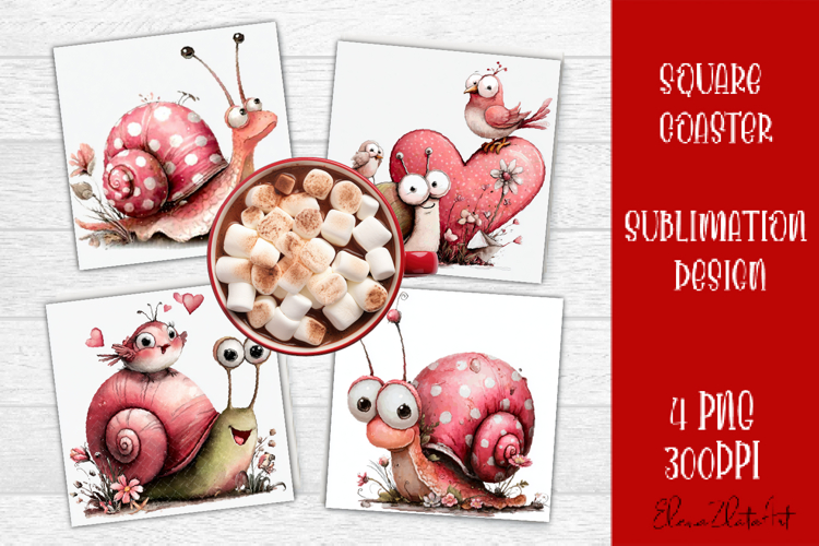 Valentines Day square coasters |snail funny lamb sublimation