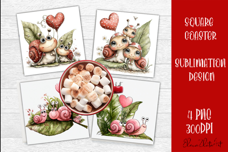 Valentines Day square coasters |snail funny lamb sublimation