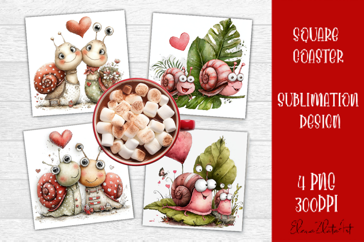 Valentines Day square coasters |snail funny lamb sublimation