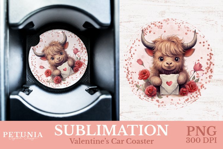 Valentines day png design being used as a car coaster sublimation print