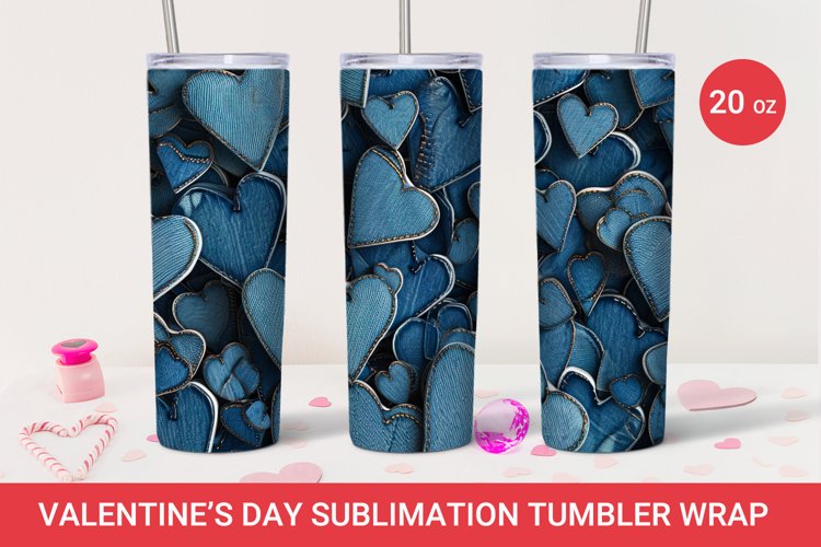 Valentine sublimation tumbler wrap, heart tumble design example image 1