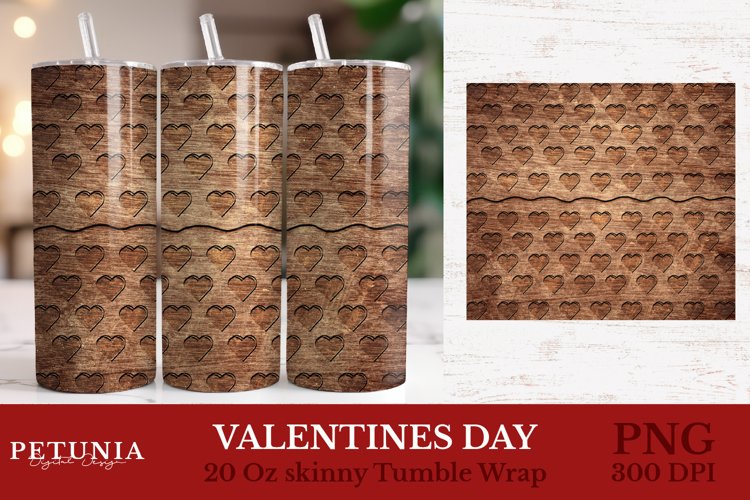 Valentines day wood tumbler wrap design being used as a sublimation tumbler wrap print