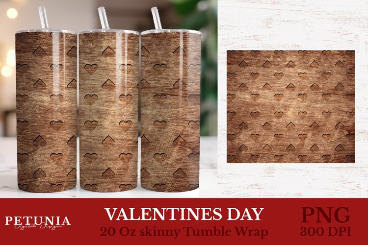 Valentines day wood tumbler wrap design being used as a sublimation tumbler wrap print