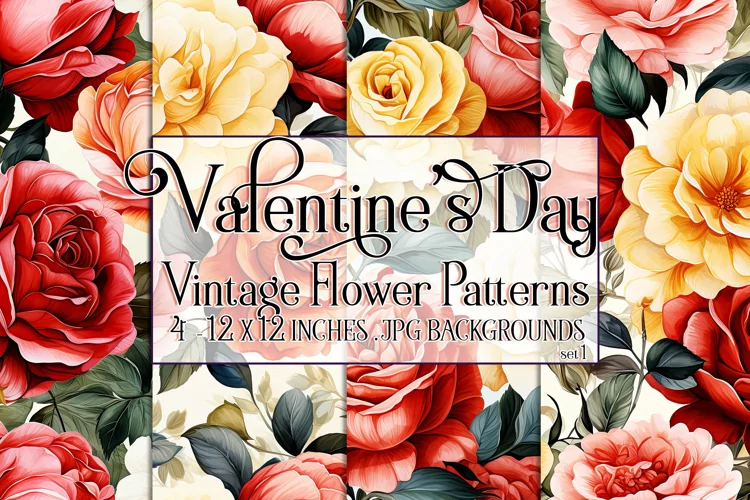 Valentine's Day, Vintage Floral Seamless Patterns, s1