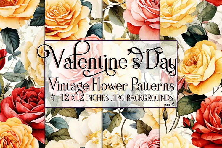 Valentine's Day, Vintage Floral Seamless Patterns, s2