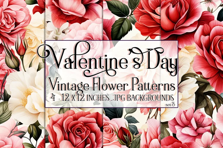 Valentine's Day, Vintage Floral Seamless Patterns, s3