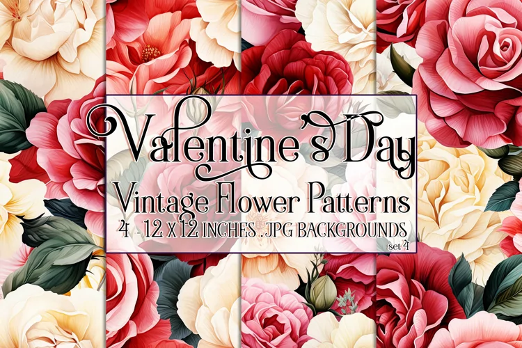 Valentine's Day, Vintage Floral Seamless Patterns, s4