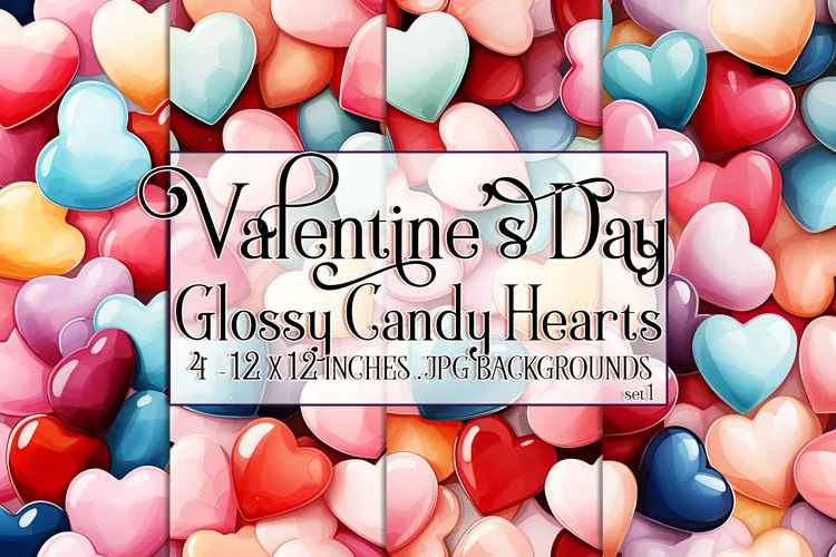 Valentine's Day, Glossy Candy Hearts Patterns, Seamless, s1