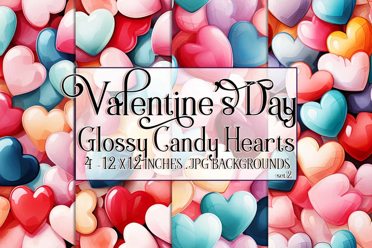 Valentine's Day, Glossy Candy Hearts Patterns, Seamless, s2