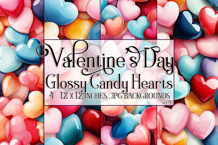 Valentine's Day, Glossy Candy Hearts Patterns, Seamless, s4