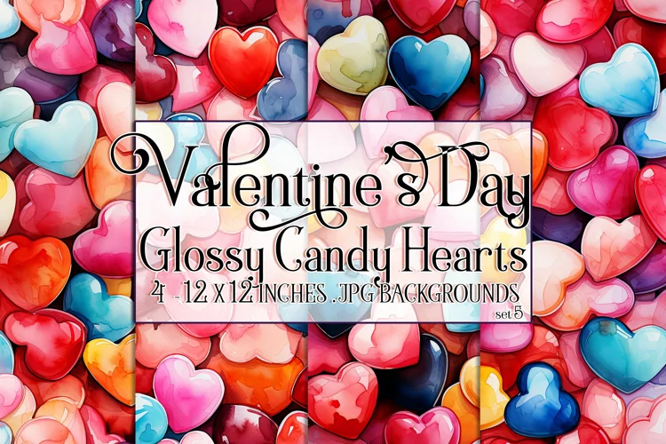 Valentine's Day, Glossy Candy Hearts Patterns, Seamless, s5
